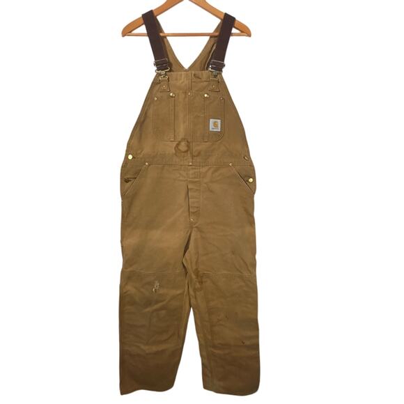 Vintage Carhartt Overalls 38x30 Tan Duck Canvas USA Union Made 6FB Double Knee - Picture 1 of 11